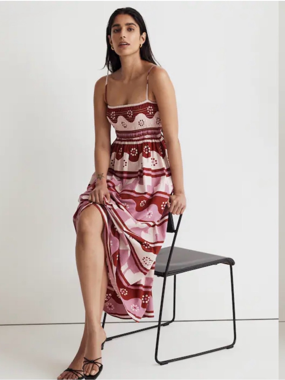 Madewell Pink and Burgundy Printed Spaghetti-Strap Maxi Dress